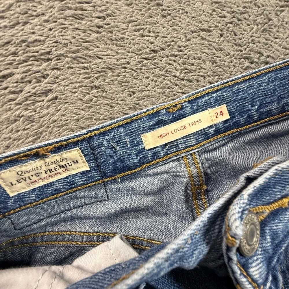 Levis Premium Big E Jeans High Loose Taper Womens 24 Med Wash Blue Denim - Picture 3 of 12